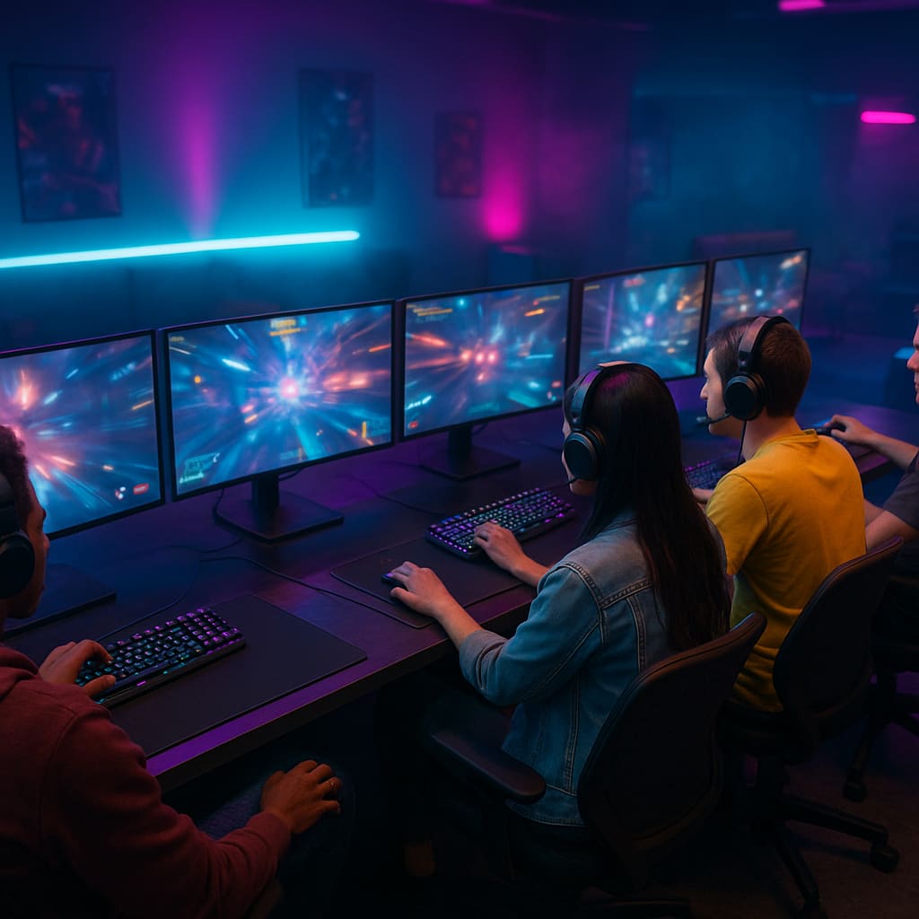 Gruppe von Freunden beim gemeinsamen Gaming